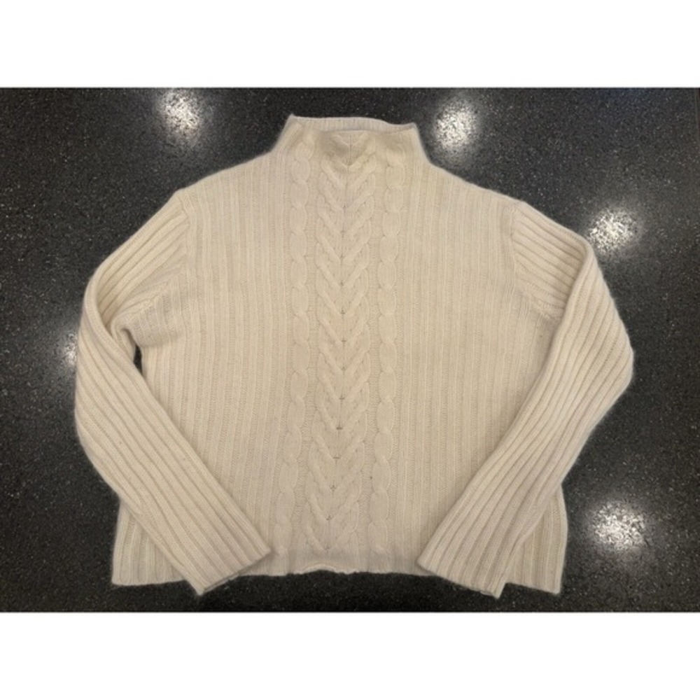 Deane And White Angora Blend Cable Knit Mock Neck‎ Ivory Sweater XL Preppy